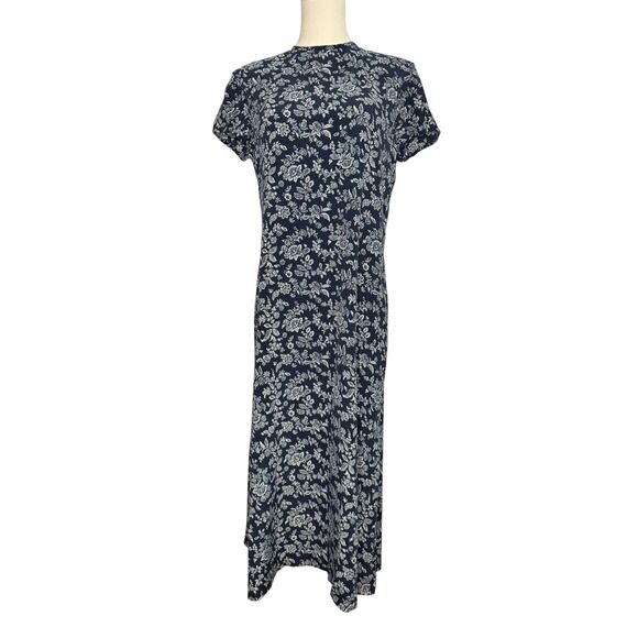 Lauren Ralph Lauren Women’s 10 Floral Midi Dress Blue Lightweight 100% Silk - Picture 1 of 7